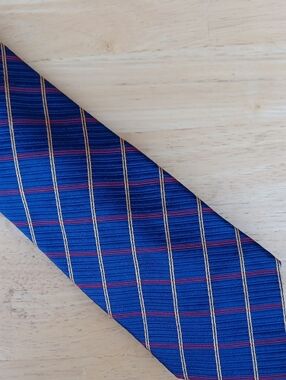 Men's Blue Striped Tie with Red & Gold Accent